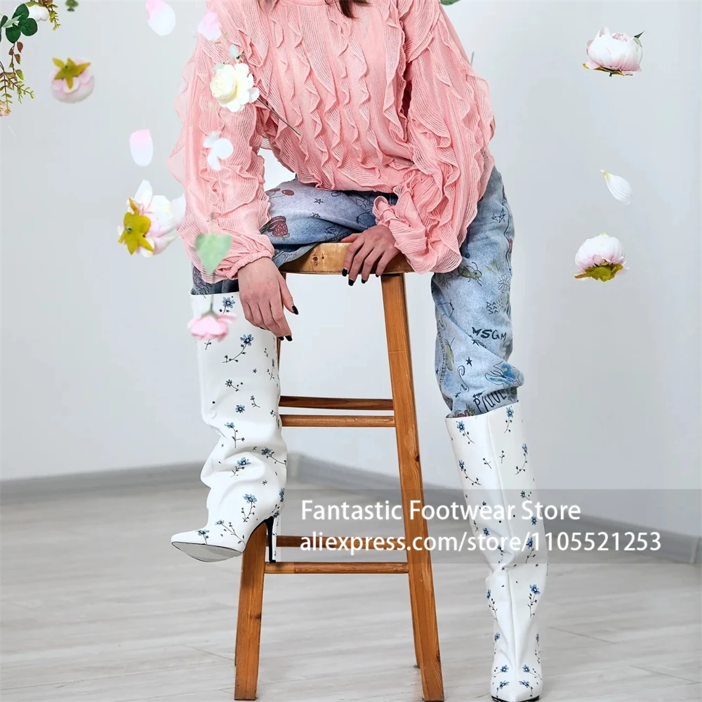 Blue Ditsy Floral White Slouchy Knee High Boots Pointed Toe Stiletto Heel Faux Leather Elegant Daily Party Dress Shoes for Women
Blue Ditsy Floral White Slouchy Knee High Boots Pointed Toe Stiletto Heel Faux Leather Elegant Daily Party Dress Shoes for Women