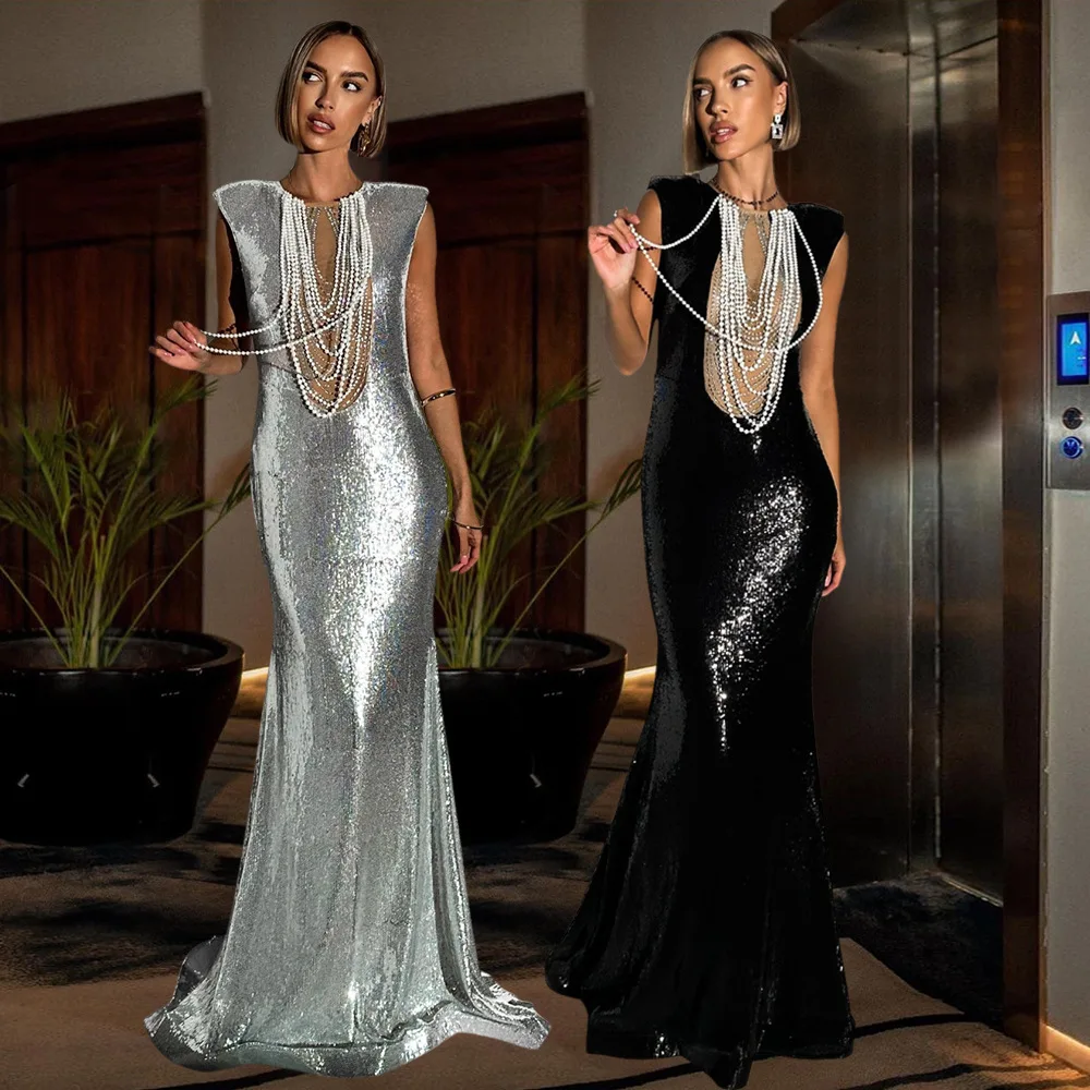 Sequin Mesh Pearl Dress Lady Party Long Evening Elegant Dresses 2024 Women Winter Fall Clothes Luxury Sexy Bodycon Maxi Dresses
Sequin Mesh Pearl Dress Lady Party Long Evening Elegant Dresses 2024 Women Winter Fall Clothes Luxury Sexy Bodycon Maxi Dresses