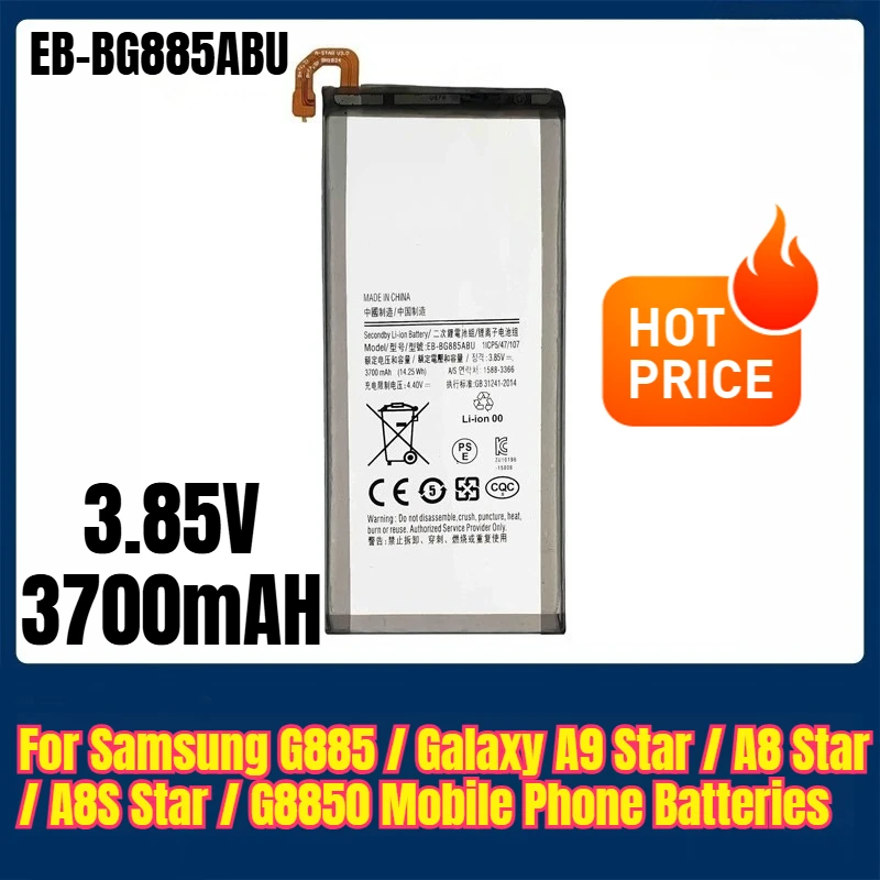 EB-BG885ABU 3.85V 3700mAH Mobile Phone Batteries for Samsung G885 / Galaxy A9 Star / A8 Star / A8S Star / G8850
EB-BG885ABU 3.85V 3700mAH Mobile Phone Batteries for Samsung G885 / Galaxy A9 Star / A8 Star / A8S Star / G8850
