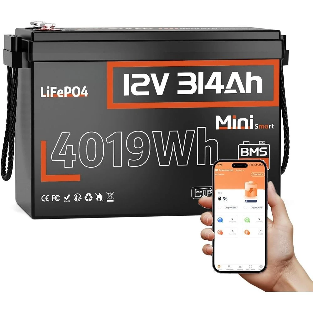 12V 314Ah (300Ah) LiFePO4 Lithium Battery with Bluetooth – 4.19kWh Energy, 100A BMS, 15000+ Cycles, Low-Temp Protection – for RV
12V 314Ah (300Ah) LiFePO4 Lithium Battery with Bluetooth – 4.19kWh Energy, 100A BMS, 15000+ Cycles, Low-Temp Protection – for RV