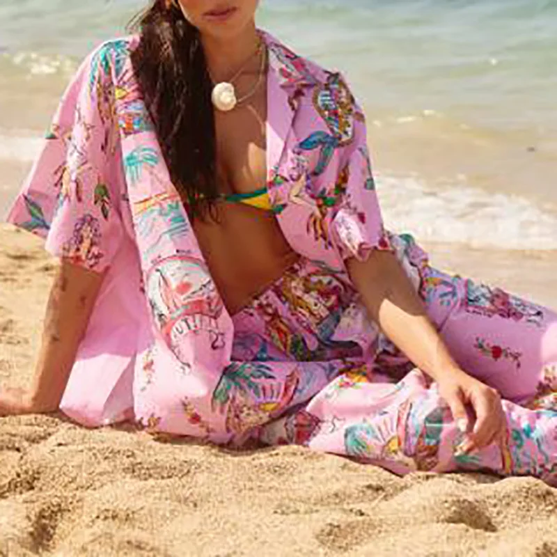 Fashion Mermaid Pattern Print Beach Outfits Casual Lapel Short Sleeve Shirts&Long Pants Sets Summer New Loose Women Vacation Set
Fashion Mermaid Pattern Print Beach Outfits Casual Lapel Short Sleeve Shirts&Long Pants Sets Summer New Loose Women Vacation Set