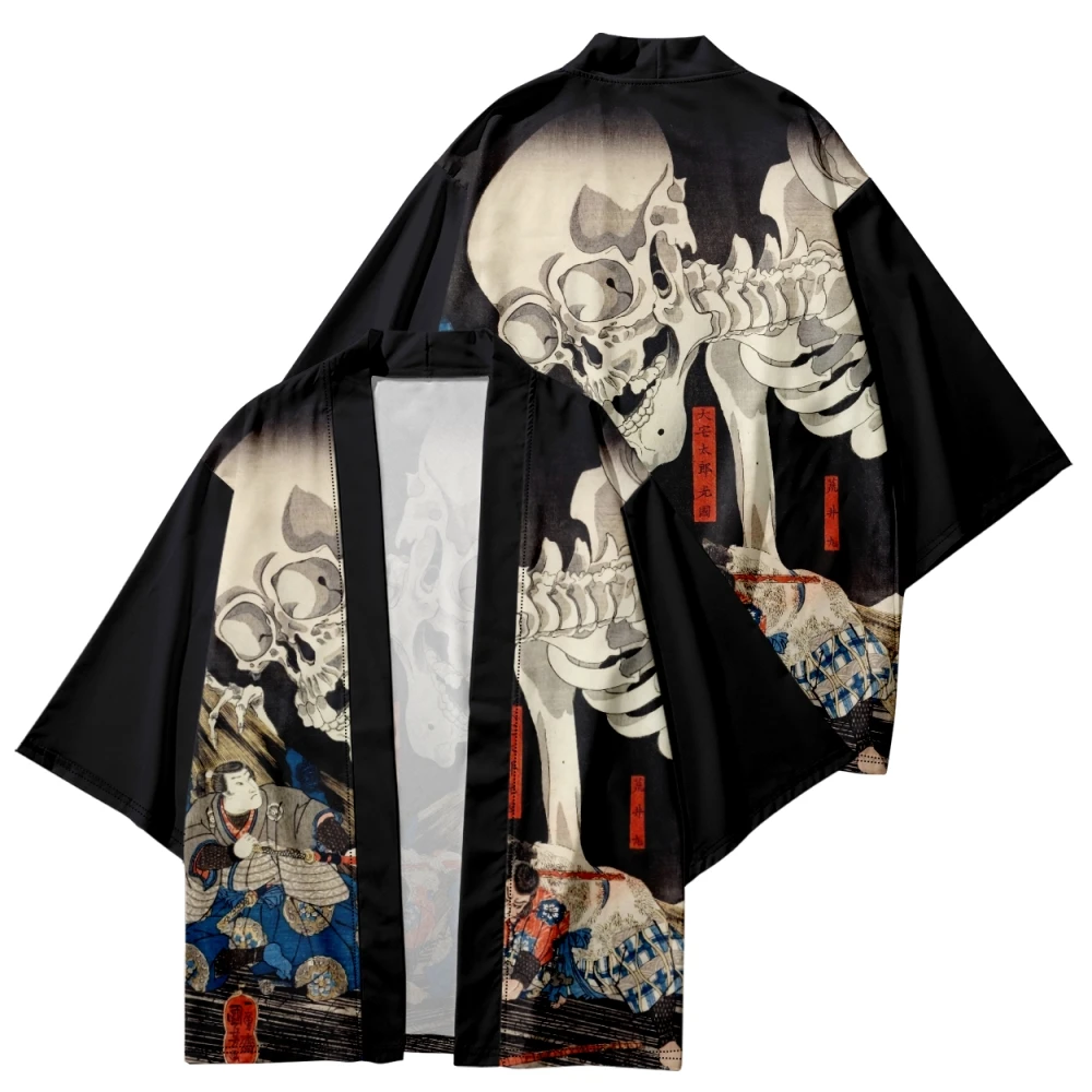 Japanese Kimono Black Skeleton Print Cardigan Summer Beach Sunscreen Loose Kimono Mens Yukata Haori Retro Shirt
Japanese Kimono Black Skeleton Print Cardigan Summer Beach Sunscreen Loose Kimono Mens Yukata Haori Retro Shirt
