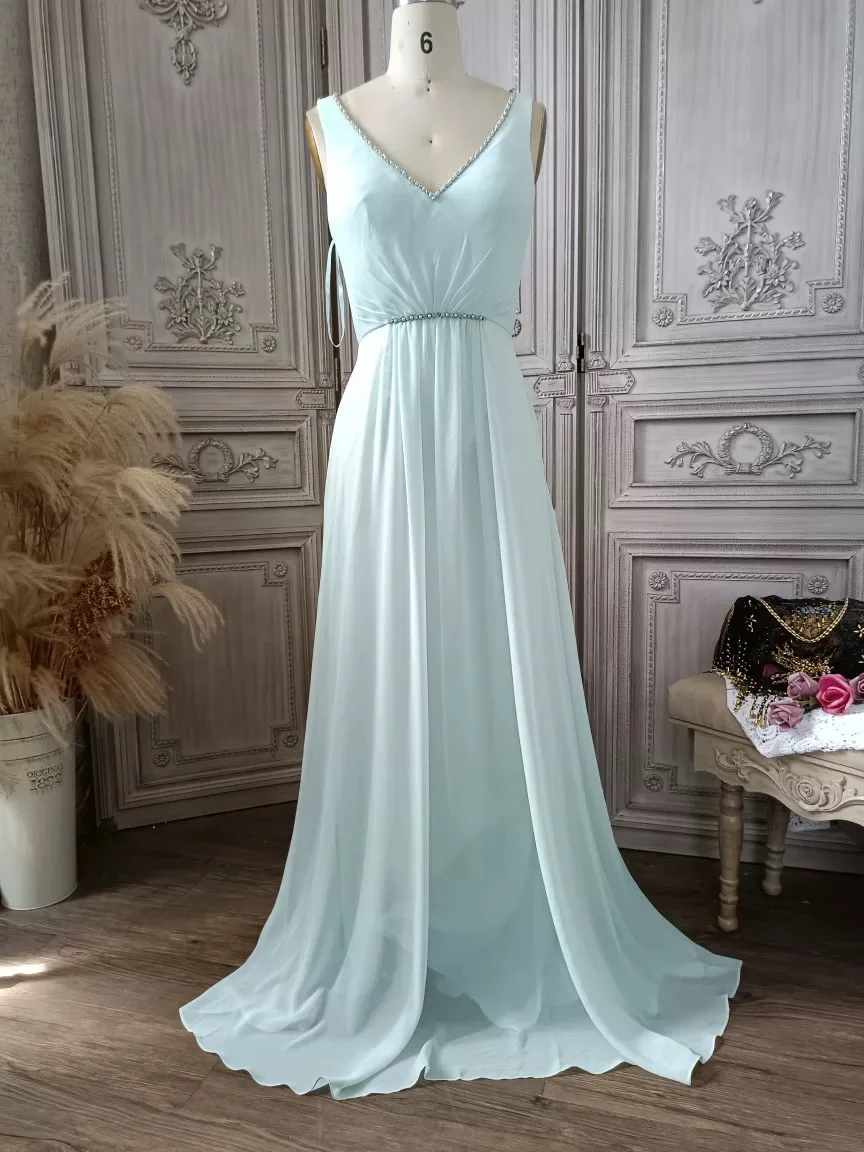 Sky Blue Wide Shoulder Prom Dress A-line V-neck Floor Length Pleated Beaded Pearl Backless Chiffon Formal Occasion Evening Gowns
Sky Blue Wide Shoulder Prom Dress A-line V-neck Floor Length Pleated Beaded Pearl Backless Chiffon Formal Occasion Evening Gowns