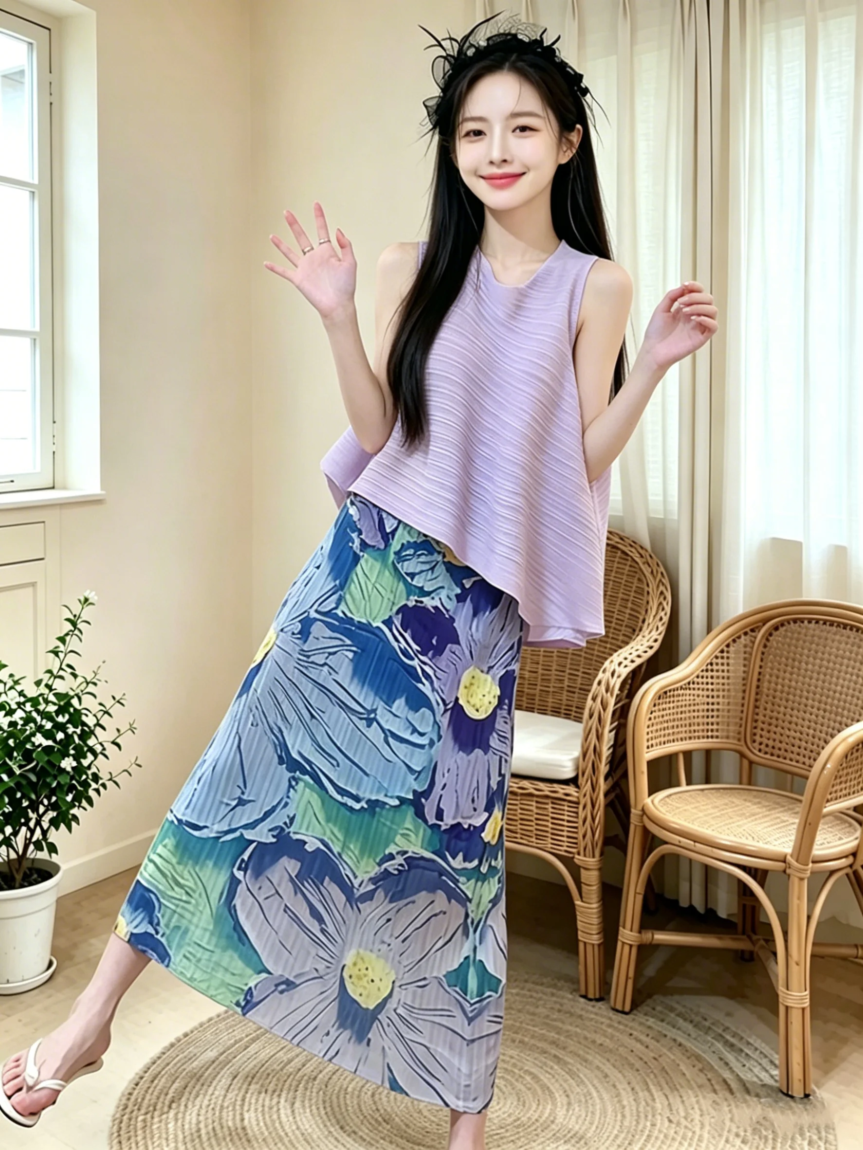 Elegant Pure Color Printed Top And Half Skirt Set for Women Fashionable Crumpled Silk Ensemble Simple Commute Style
Elegant Pure Color Printed Top And Half Skirt Set for Women Fashionable Crumpled Silk Ensemble Simple Commute Style