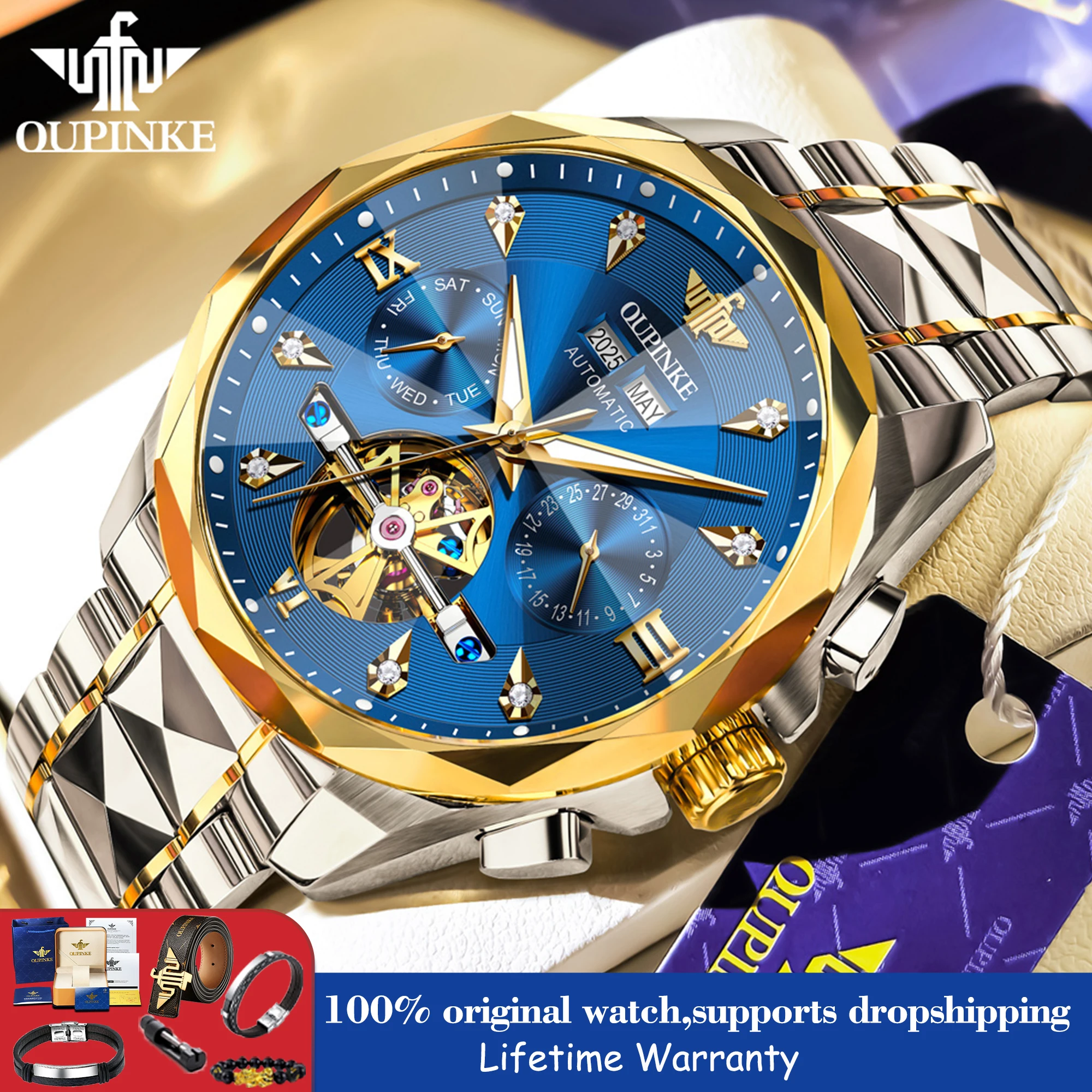 OUPINKE 3316 Automatic Men's Watch Date Hollow Business Mechanical Tungsten Steel 50M Waterproof Watches For Man Diamond Scale
OUPINKE 3316 Automatic Men's Watch Date Hollow Business Mechanical Tungsten Steel 50M Waterproof Watches For Man Diamond Scale