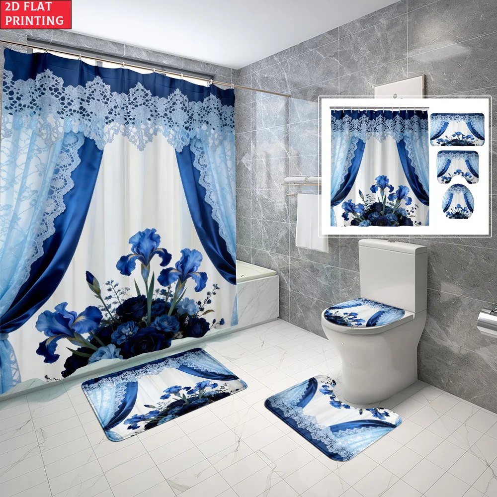 1pc/4pcs Shower Curtain and Bath Mat Set With Lace Trim And Drapery Design Non-Slip Bathroom Decor, with 12 hooks
1pc/4pcs Shower Curtain and Bath Mat Set With Lace Trim And Drapery Design Non-Slip Bathroom Decor, with 12 hooks
