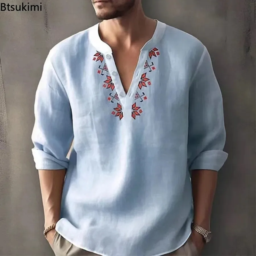 Fashion New Men's Stand Collar Long-sleeved Beach Shirts Breathable Cotton Linen Loose Casual Tops Vintage Print Pullovers Male
Fashion New Men's Stand Collar Long-sleeved Beach Shirts Breathable Cotton Linen Loose Casual Tops Vintage Print Pullovers Male