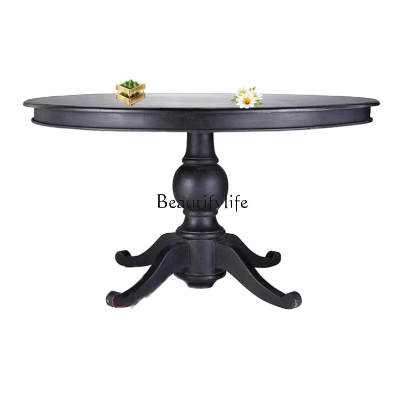 American Country Solid Wood Round Dining Table French Pastoral Oak Black Dining Table
American Country Solid Wood Round Dining Table French Pastoral Oak Black Dining Table