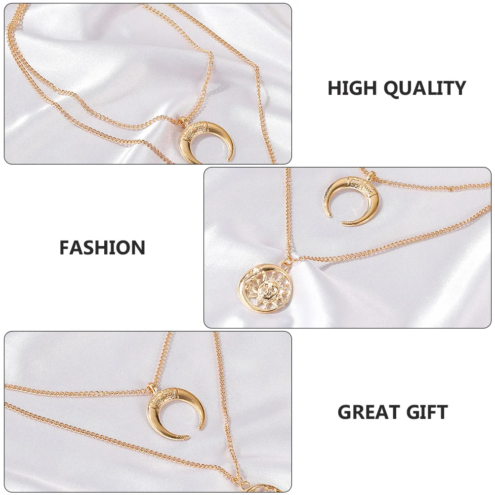 Retro Double Layer Necklace Women Vintage Sun Moon Pendant Multi Layer Delicate Alloy Chain Clavicle Necklace for Party Birthday
Retro Double Layer Necklace Women Vintage Sun Moon Pendant Multi Layer Delicate Alloy Chain Clavicle Necklace for Party Birthday