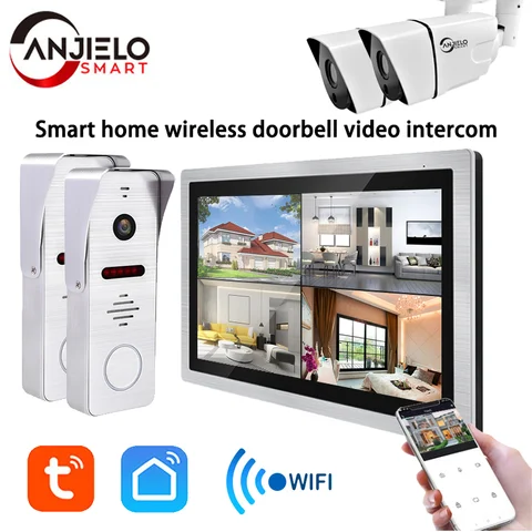 ANJIELODVR10 inch Video  IntercomsTuya 1080PDoorbellApartment Access Control System WiFi Video Intercom SystemHomeQuarter screen