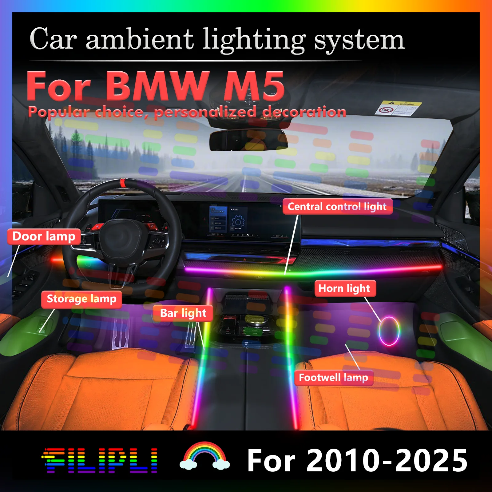 For BMW M5 Car Interior Ambient Lamp Kit RGB 64-Color LED Smart Remote Control Energy Saving Efficient Set
For BMW M5 Car Interior Ambient Lamp Kit RGB 64-Color LED Smart Remote Control Energy Saving Efficient Set