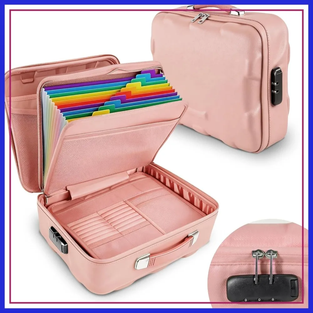 Fireproof Document Box with Lock, 13 Pocket Accordion File Folder, Portable Safe Box for Office, Pink
Fireproof Document Box with Lock, 13 Pocket Accordion File Folder, Portable Safe Box for Office, Pink
