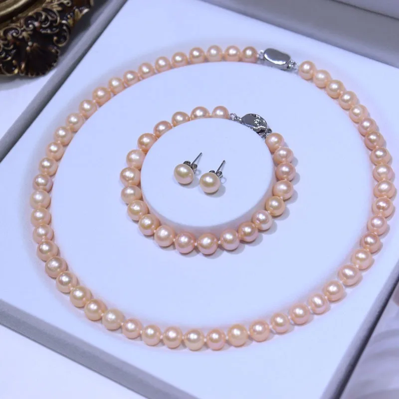Natural 18"8-9mm Gold Pink Pearl Necklace 7.5"bracelet Set Mom Retro Pearl Collarbone Chain Necklace Jewelry 925 Sterling Silver
Natural 18"8-9mm Gold Pink Pearl Necklace 7.5"bracelet Set Mom Retro Pearl Collarbone Chain Necklace Jewelry 925 Sterling Silver