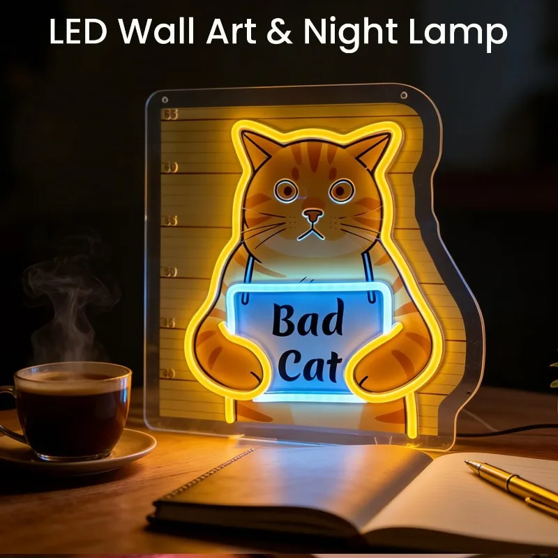 Funny Cat Neon Sign Bad Cat Criminal Animal Neon Light for Bedroom Dorm Garage Men Cave Home Bar Cinema Game Room Decor Gift
Funny Cat Neon Sign Bad Cat Criminal Animal Neon Light for Bedroom Dorm Garage Men Cave Home Bar Cinema Game Room Decor Gift