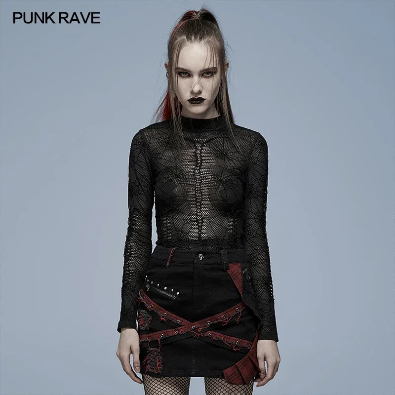 PUNK RAVE Women's Gothic Spider Web Printting Perspective T-shirt Punk Rock Tops Tees Black & Red-black Color Spring/Autumn
PUNK RAVE Women's Gothic Spider Web Printting Perspective T-shirt Punk Rock Tops Tees Black & Red-black Color Spring/Autumn