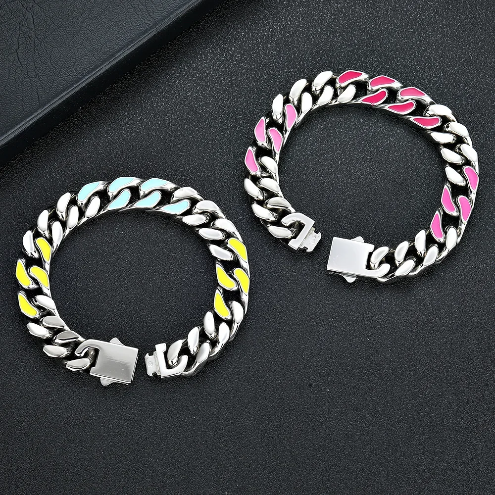 Miami Rap Hip Hop Color Drip Stitching Titanium Steel Cuban Bracelet Ins Niche Stainless Steel Men's Bracelet Jewelry Wholesale
Miami Rap Hip Hop Color Drip Stitching Titanium Steel Cuban Bracelet Ins Niche Stainless Steel Men's Bracelet Jewelry Wholesale