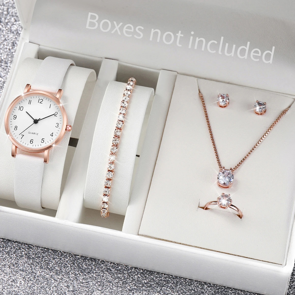 Classic Daily Wear Women Gift Set, Analog Quartz Wrist Watch + Tennis Bracelet Solitaire Pendant Necklace Stud Earrings Ring
Classic Daily Wear Women Gift Set, Analog Quartz Wrist Watch + Tennis Bracelet Solitaire Pendant Necklace Stud Earrings Ring