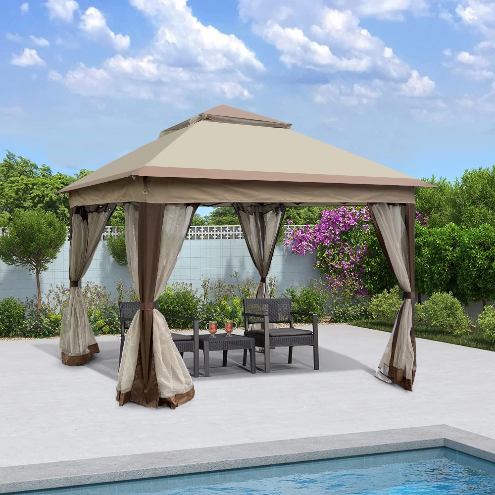 11x11Ft Pop Up Gazebo Canopy Zipper Netting 2-Tier Soft Top Tent for Patio Backyard Garden Camping Coffee
11x11Ft Pop Up Gazebo Canopy Zipper Netting 2-Tier Soft Top Tent for Patio Backyard Garden Camping Coffee