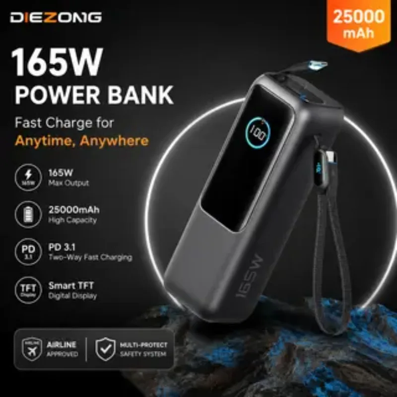 In Stock 25000mAh Power Bank 165W Max Fast Charge High Capacity with Retractable Cables Lightweight Mobile Phone Charger PC
In Stock 25000mAh Power Bank 165W Max Fast Charge High Capacity with Retractable Cables Lightweight Mobile Phone Charger PC