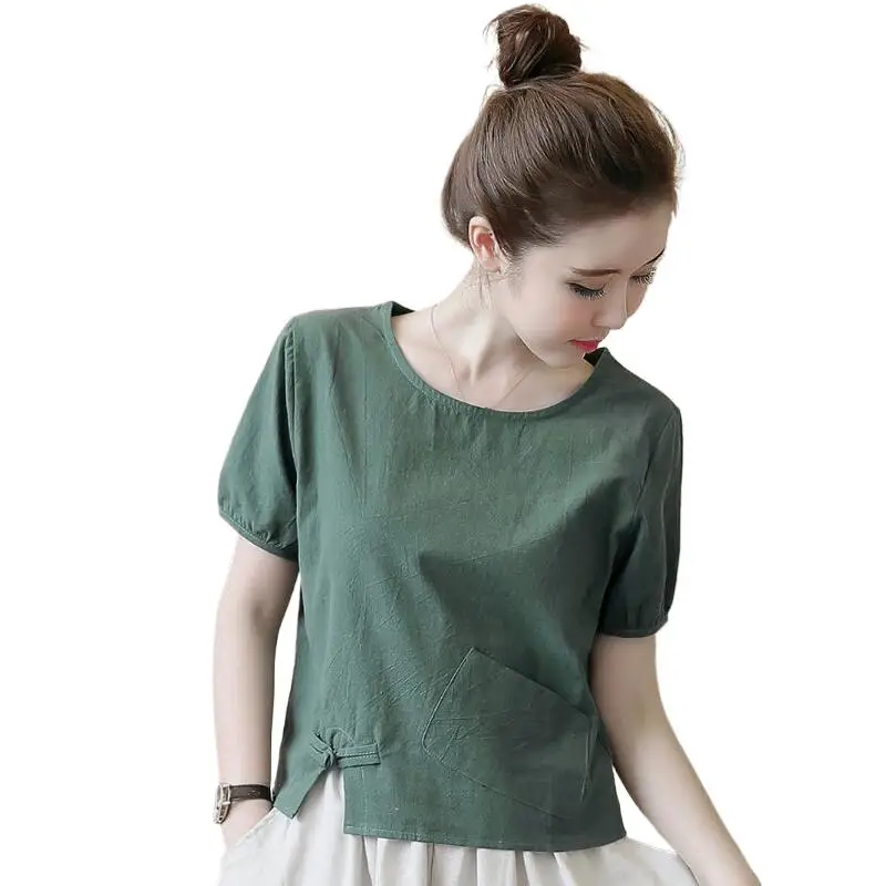 Summer Casual Women Shirts Cotton Linen Round Neck Tops Fashion Single pocket Short Sleeve Solid Colors Tees 2024 Chic Camisas
Summer Casual Women Shirts Cotton Linen Round Neck Tops Fashion Single pocket Short Sleeve Solid Colors Tees 2024 Chic Camisas