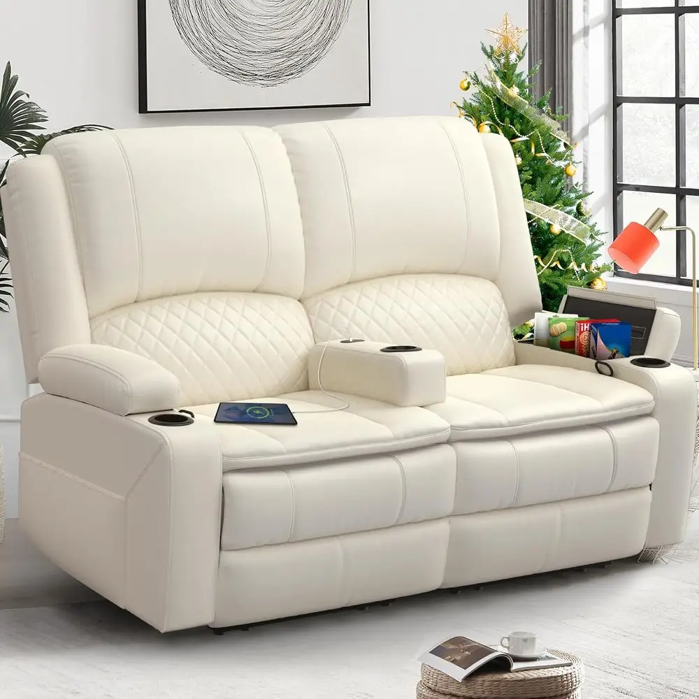 Ivory White Double Recliner Loveseat with Removable Armrest, 2-Tier Cushions, USB Ports & Cup Holders
Ivory White Double Recliner Loveseat with Removable Armrest, 2-Tier Cushions, USB Ports & Cup Holders