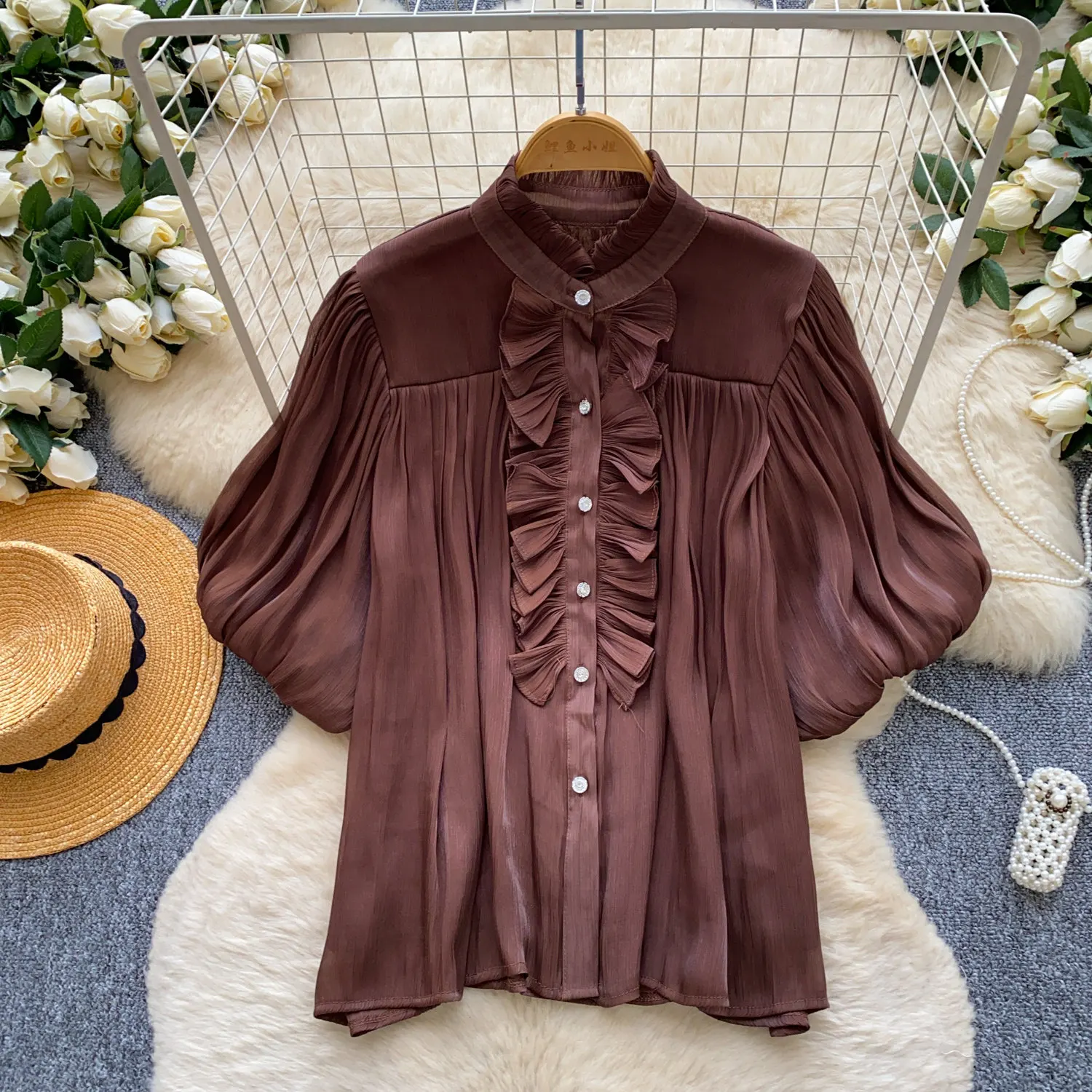 Women's Satin Shirt French Style Blouse Ruffles Fungus Edge Summer Puff Sleeve Ruffle Hem Shirt Elegant Office Work Tops BL435
Women's Satin Shirt French Style Blouse Ruffles Fungus Edge Summer Puff Sleeve Ruffle Hem Shirt Elegant Office Work Tops BL435