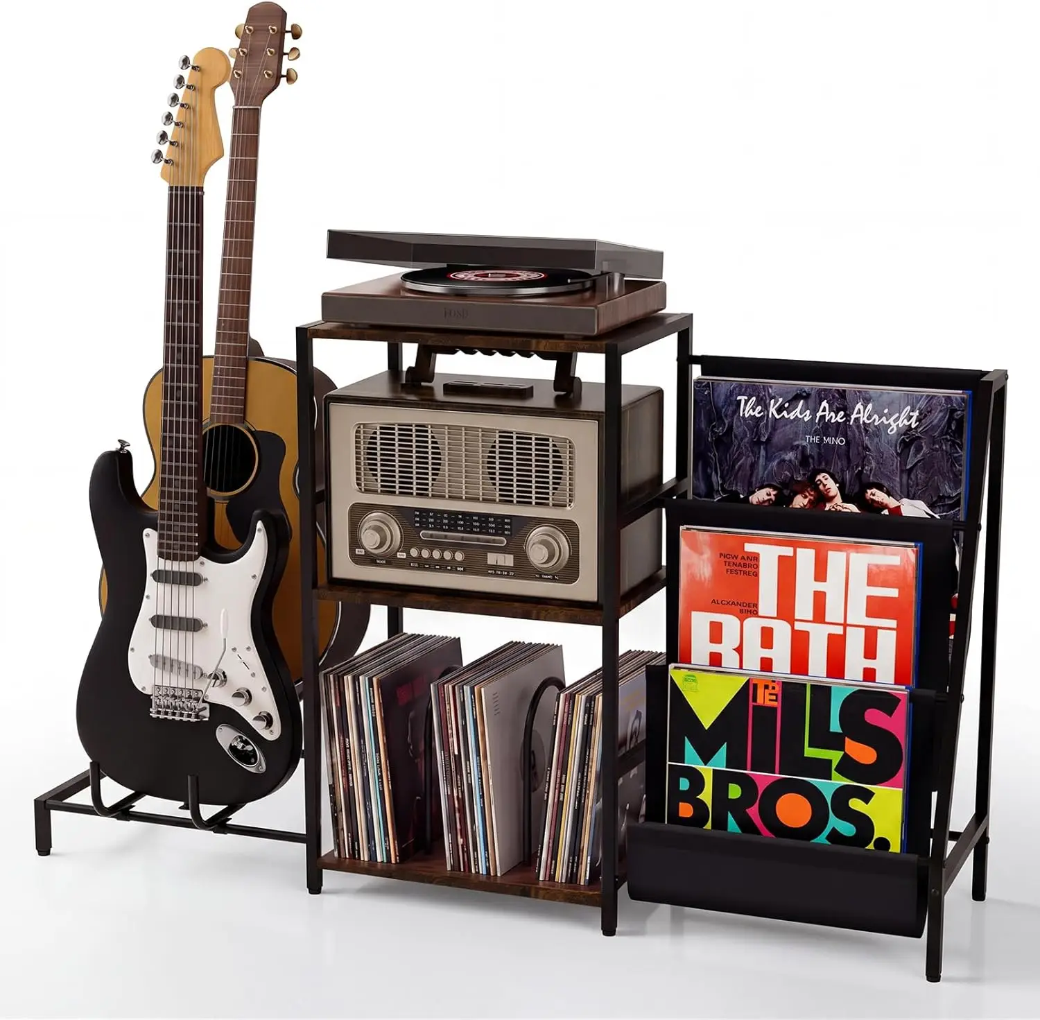 Record Player Stand with Guitar Rack, 3-Tier Vinyl Storage Holds 200 Albums, for Living Room
Record Player Stand with Guitar Rack, 3-Tier Vinyl Storage Holds 200 Albums, for Living Room