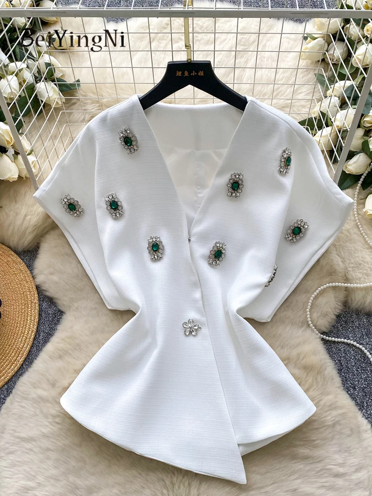 Beiyingni Elegant High-end Blouses Tops Women Heavy Industry V-neck Short Sleeve Shirts Female White Casual Luxury OL Blusas
Beiyingni Elegant High-end Blouses Tops Women Heavy Industry V-neck Short Sleeve Shirts Female White Casual Luxury OL Blusas