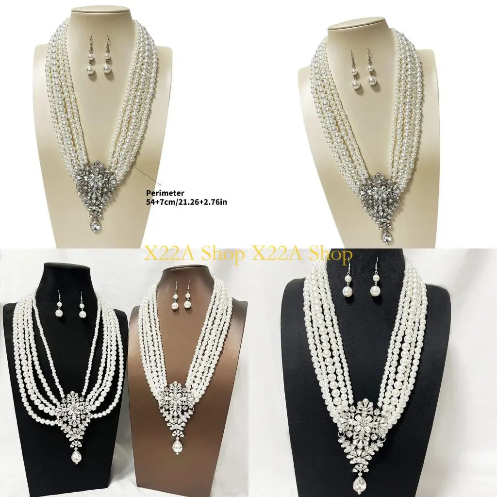 Unique Luxurious Crystal Adorned Layering Pearls Necklace Earrings Set Handmade Jewelry Lightweight Formal Accessories
Unique Luxurious Crystal Adorned Layering Pearls Necklace Earrings Set Handmade Jewelry Lightweight Formal Accessories