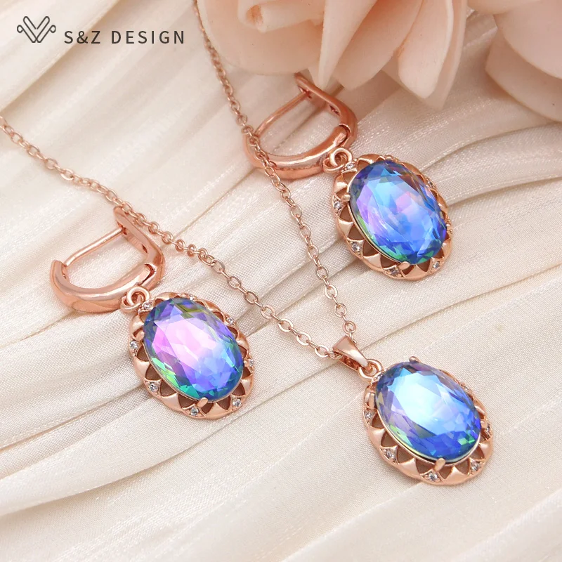 S&Z DESIGN New Fashion Colorful Oval Imitation Tourmaline Drop Earrings Jewelry Sets For Women Rose Gold Color Pendant Necklace
S&Z DESIGN New Fashion Colorful Oval Imitation Tourmaline Drop Earrings Jewelry Sets For Women Rose Gold Color Pendant Necklace