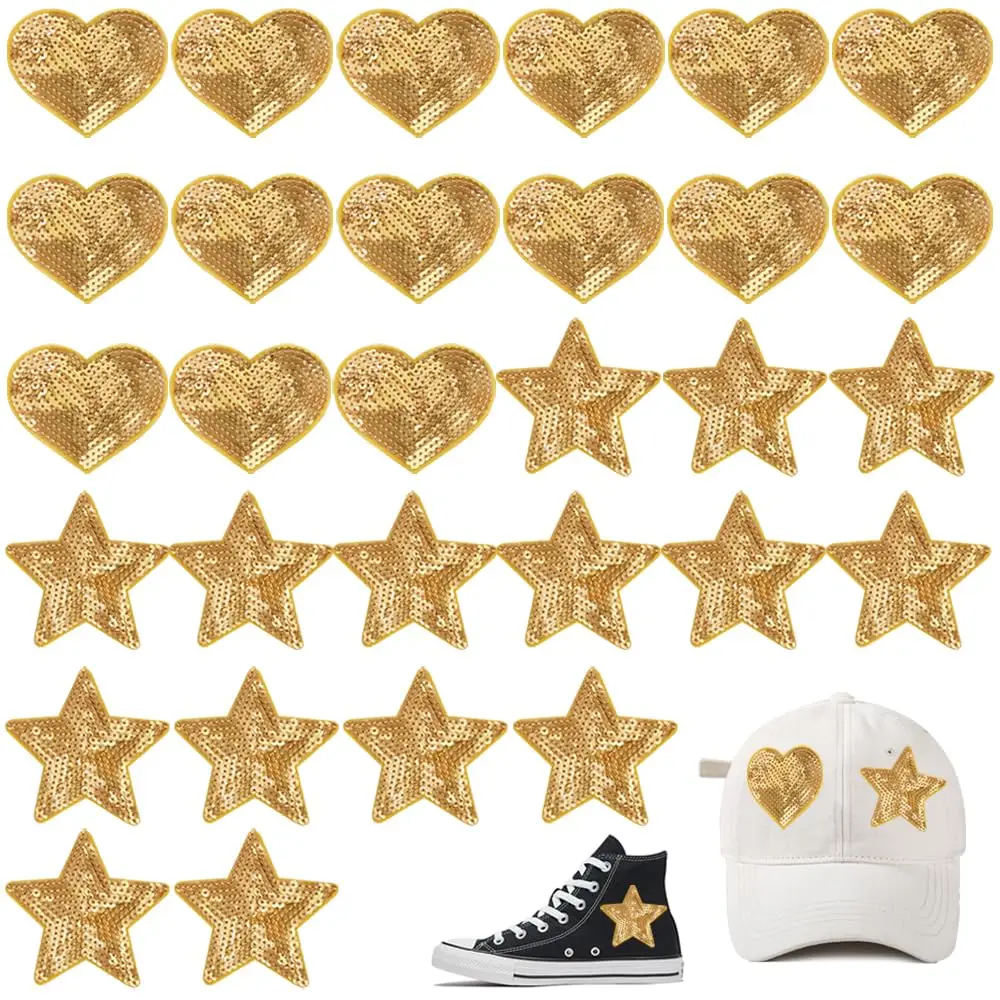 30 Pcs Iron on Patches for Clothes, Sequin Gold Star Patches & Heart Patches, Rhinestone Applique Glitter Star Iron on Patch
30 Pcs Iron on Patches for Clothes, Sequin Gold Star Patches & Heart Patches, Rhinestone Applique Glitter Star Iron on Patch