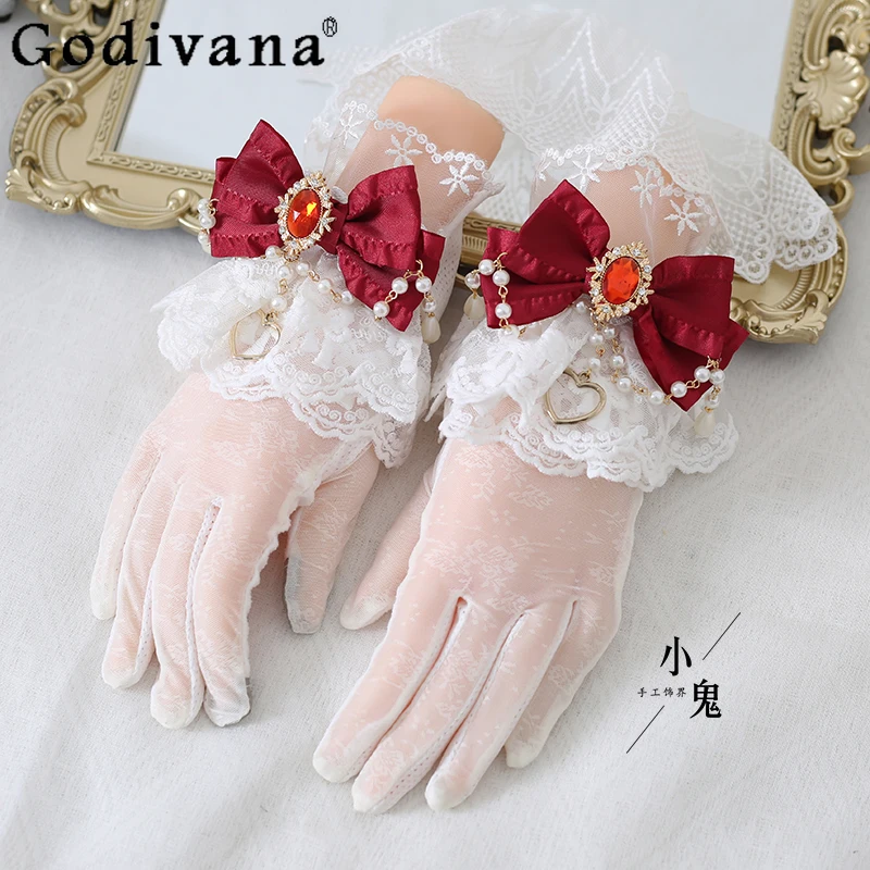 Original Lolita Fishnet Gloves Summer New Fashion Girly Sweet Cute Lace Bow Pearl Chain Finger Gloves Women Thin Elegant Gloves
Original Lolita Fishnet Gloves Summer New Fashion Girly Sweet Cute Lace Bow Pearl Chain Finger Gloves Women Thin Elegant Gloves