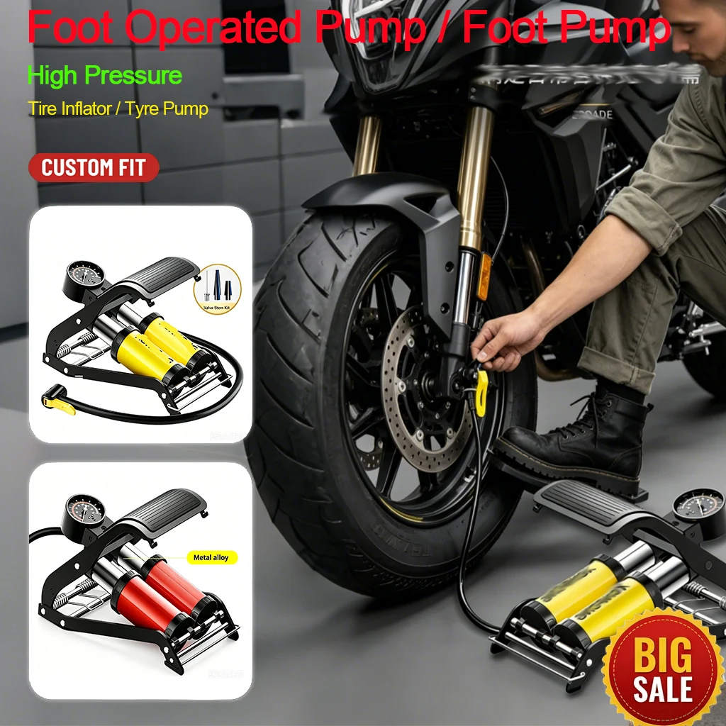 Foot Operated High Pressure Pump, Tire Inflator, Car & Motorcycle Inflator Accessories for Electric Motorcycle & Sedan
Foot Operated High Pressure Pump, Tire Inflator, Car & Motorcycle Inflator Accessories for Electric Motorcycle & Sedan