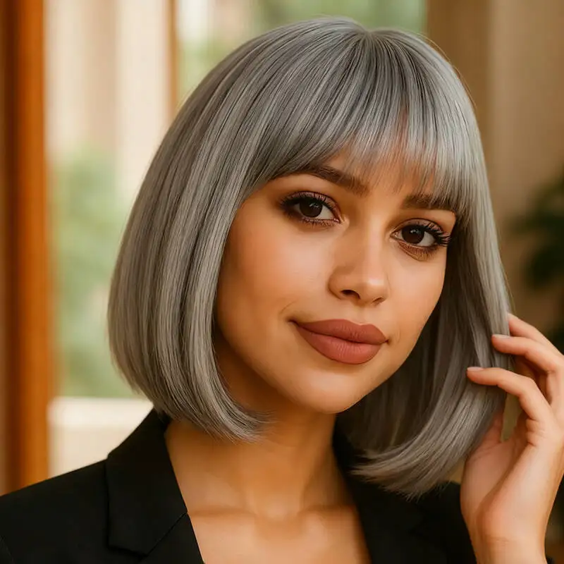 12 inch women's silver gray straight hair wig, synthetic high-temperature fiber, suitable for festivals and parties
12 inch women's silver gray straight hair wig, synthetic high-temperature fiber, suitable for festivals and parties