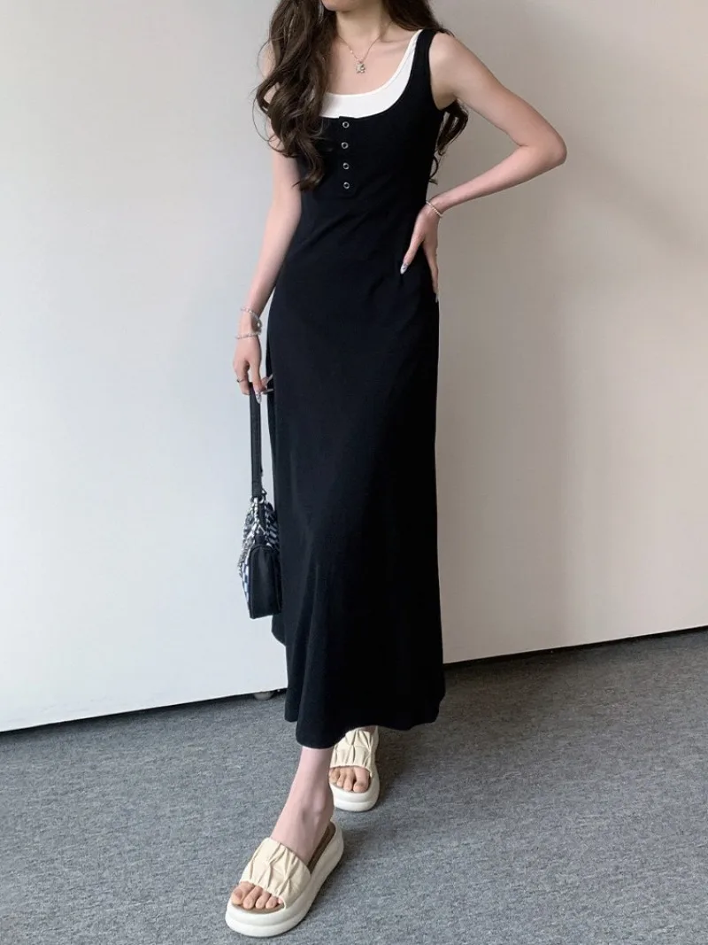 French Style Black Sleeveless Dress for Women's Summer Hot Girl Casual Slim Fit A-line Long Dress Fashion Female Clothes
French Style Black Sleeveless Dress for Women's Summer Hot Girl Casual Slim Fit A-line Long Dress Fashion Female Clothes