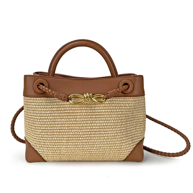 New Arrival Women Straw Woven Handbags 2025 Summer Luxury Genuine Leather Metal Bow Design Splicing Casual Fashion Shoulder Bags
New Arrival Women Straw Woven Handbags 2025 Summer Luxury Genuine Leather Metal Bow Design Splicing Casual Fashion Shoulder Bags