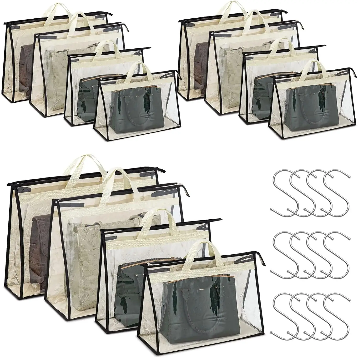 12-Pack Clear Dust Bags for Handbags, Zippered Purse Storage Organizer with Handles for Closet Hanging
12-Pack Clear Dust Bags for Handbags, Zippered Purse Storage Organizer with Handles for Closet Hanging