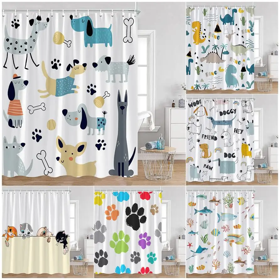 Funny Cartoon Shower Curtains Cat Dog Dinosaur Ocean Fish Animals Footprints Kids Bath Curtain Fabric Bathroom Decor With Hooks
Funny Cartoon Shower Curtains Cat Dog Dinosaur Ocean Fish Animals Footprints Kids Bath Curtain Fabric Bathroom Decor With Hooks
