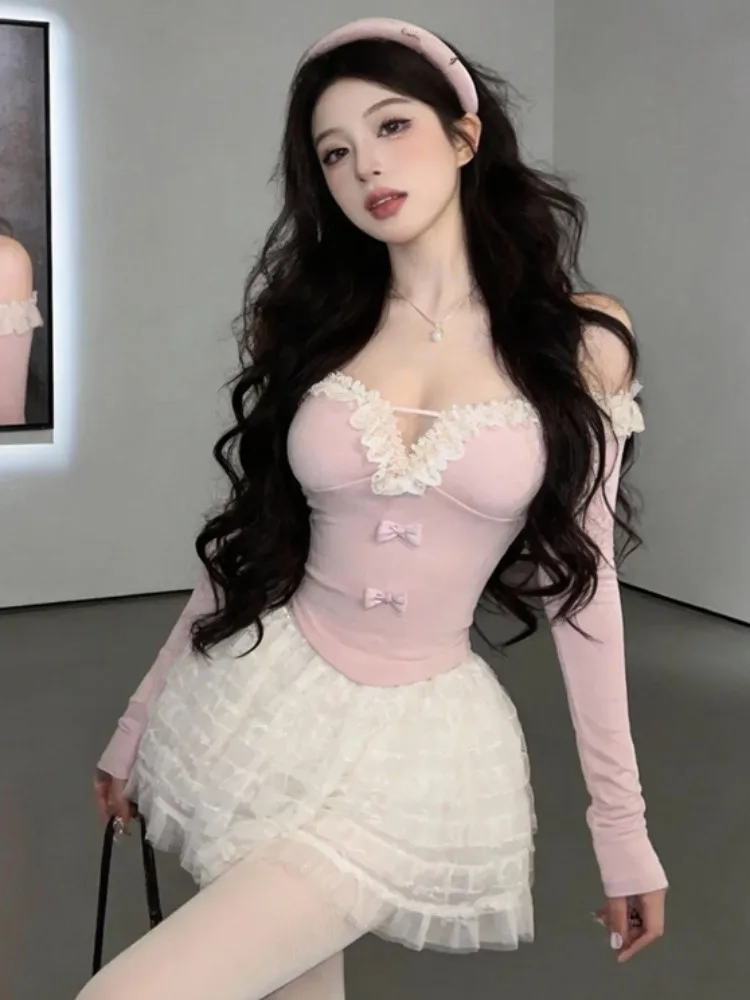 Pure Desire Sexy Off-Shoulder Ruffle V-Neck Hanging Neck Long Sleeve Women's Spring Autumn High Waist Mesh Cake Skirt Set
Pure Desire Sexy Off-Shoulder Ruffle V-Neck Hanging Neck Long Sleeve Women's Spring Autumn High Waist Mesh Cake Skirt Set