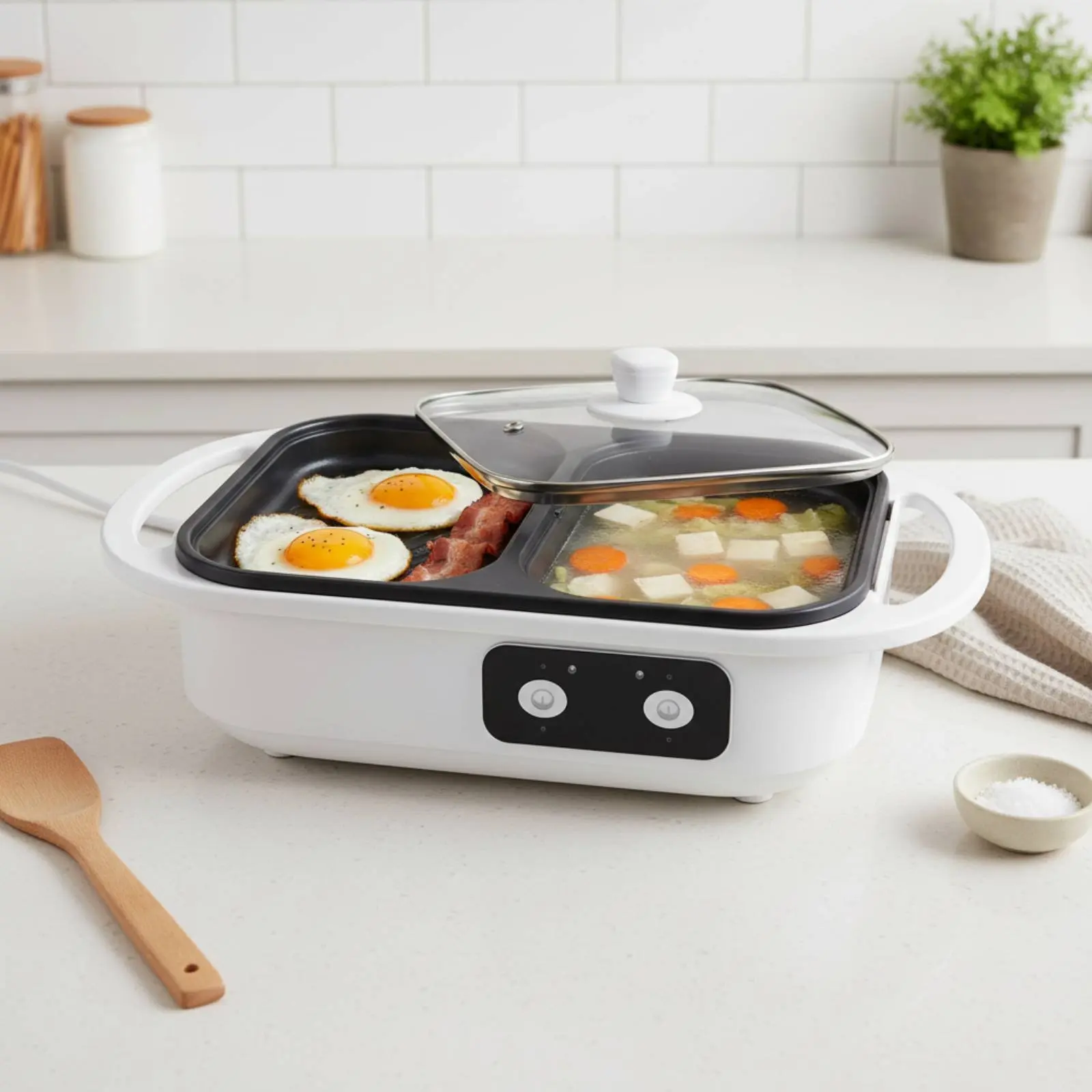 Electric Hot Pot with Grill Multi-Function 2 in 1 Hot Pot Grill Two-Section Electric Cooker Fast Heating Griddle Pan for Dining
Electric Hot Pot with Grill Multi-Function 2 in 1 Hot Pot Grill Two-Section Electric Cooker Fast Heating Griddle Pan for Dining