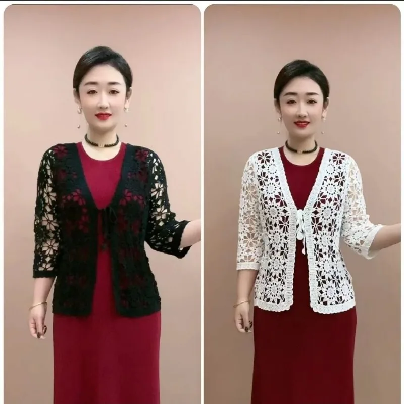 Shawl short jacket with hollowed out mother's sun protection knitted lace short style spring and summer new style thin cardigan
Shawl short jacket with hollowed out mother's sun protection knitted lace short style spring and summer new style thin cardigan