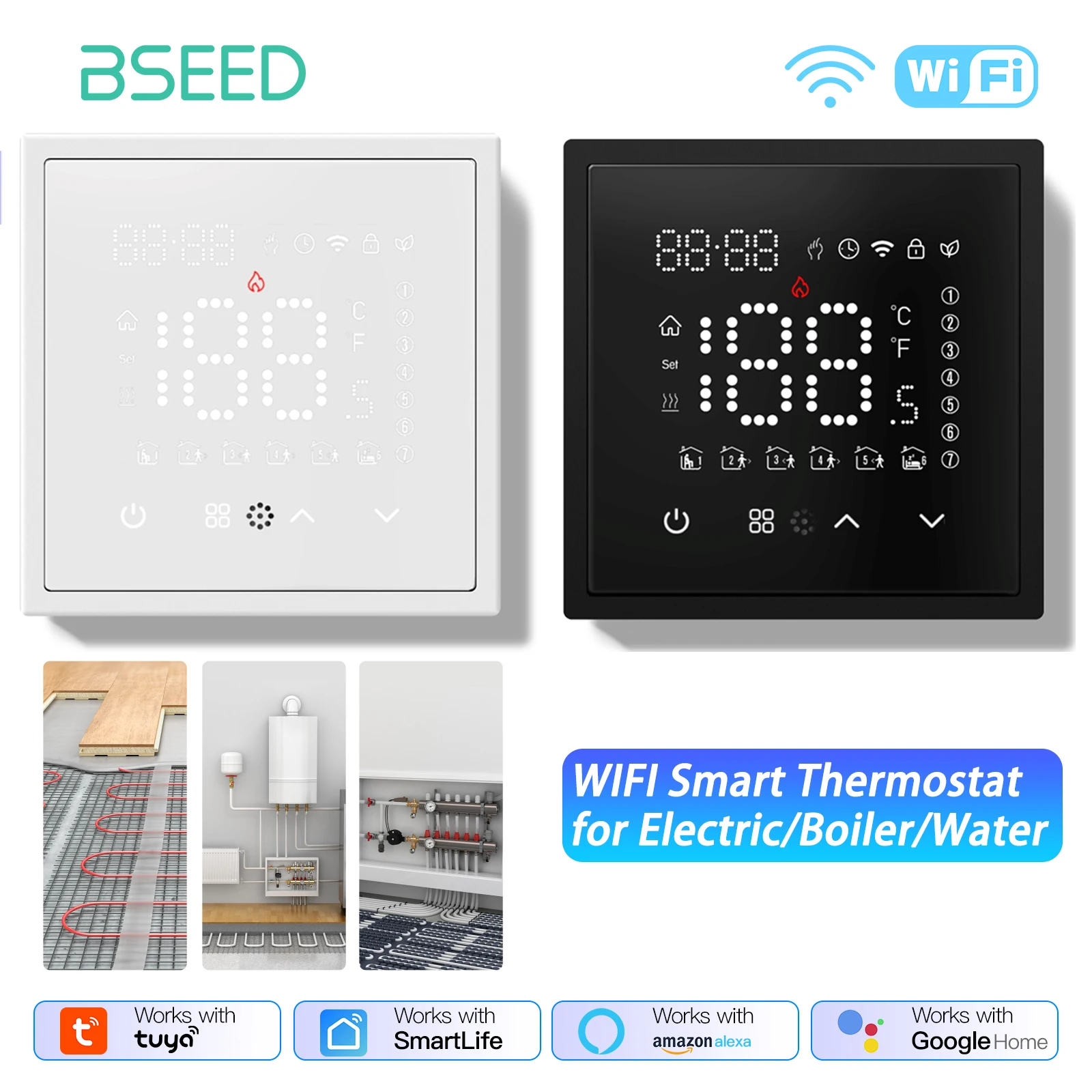 BSEED WIFI Electric Floor Heating Water Boiler Room Smart Thermostat Alexa Google App Temperature Controller Plastic Frame
BSEED WIFI Electric Floor Heating Water Boiler Room Smart Thermostat Alexa Google App Temperature Controller Plastic Frame