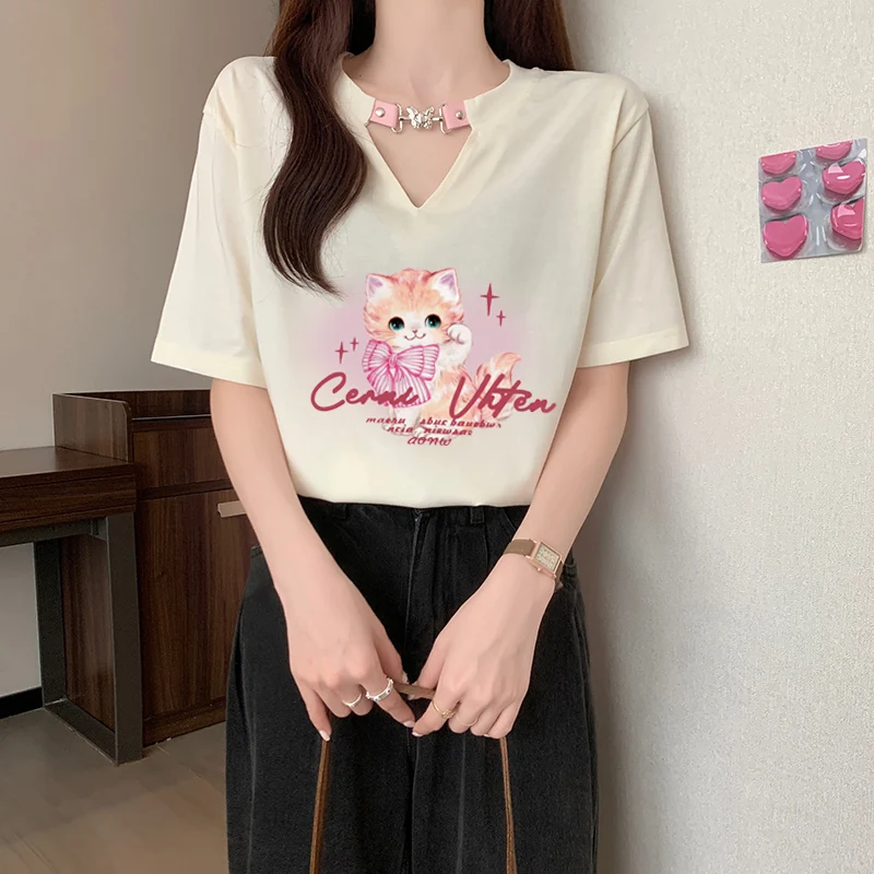 2024 Summer Ins Design Slim Short Sleeve Kitten Print T-shirt Women's Top Loose Mid-length Thin Women's Wear Ins Tees
2024 Summer Ins Design Slim Short Sleeve Kitten Print T-shirt Women's Top Loose Mid-length Thin Women's Wear Ins Tees