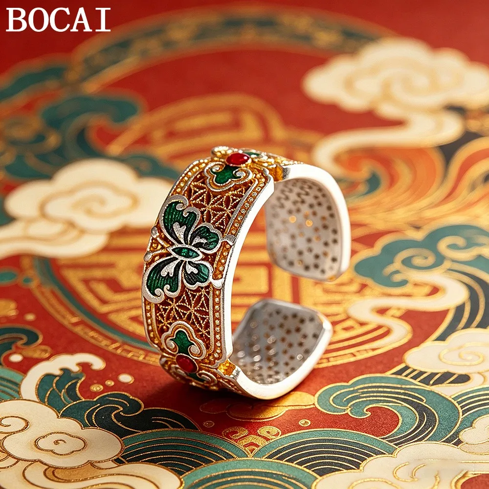 BOCAI New S925 Sterling Silver Fashionable Hollow Out Blue-green Gold-plated Butterfly Ring Women's Selected Gift
BOCAI New S925 Sterling Silver Fashionable Hollow Out Blue-green Gold-plated Butterfly Ring Women's Selected Gift
