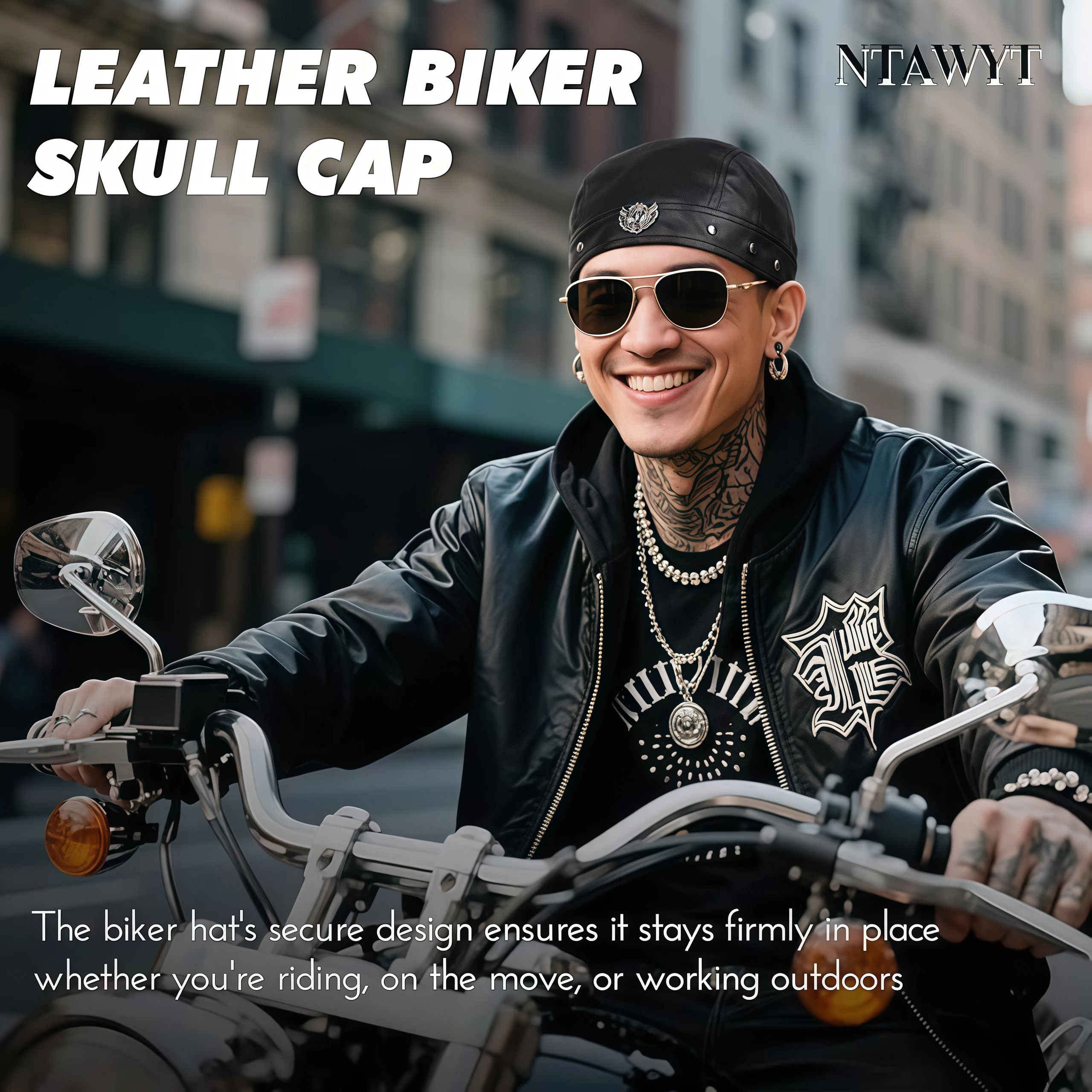 Leather motorcycle cap-adjustable motorcycle skull hat, comfortable fit, fashion motorcycle style bandana, suitable for cycling
Leather motorcycle cap-adjustable motorcycle skull hat, comfortable fit, fashion motorcycle style bandana, suitable for cycling