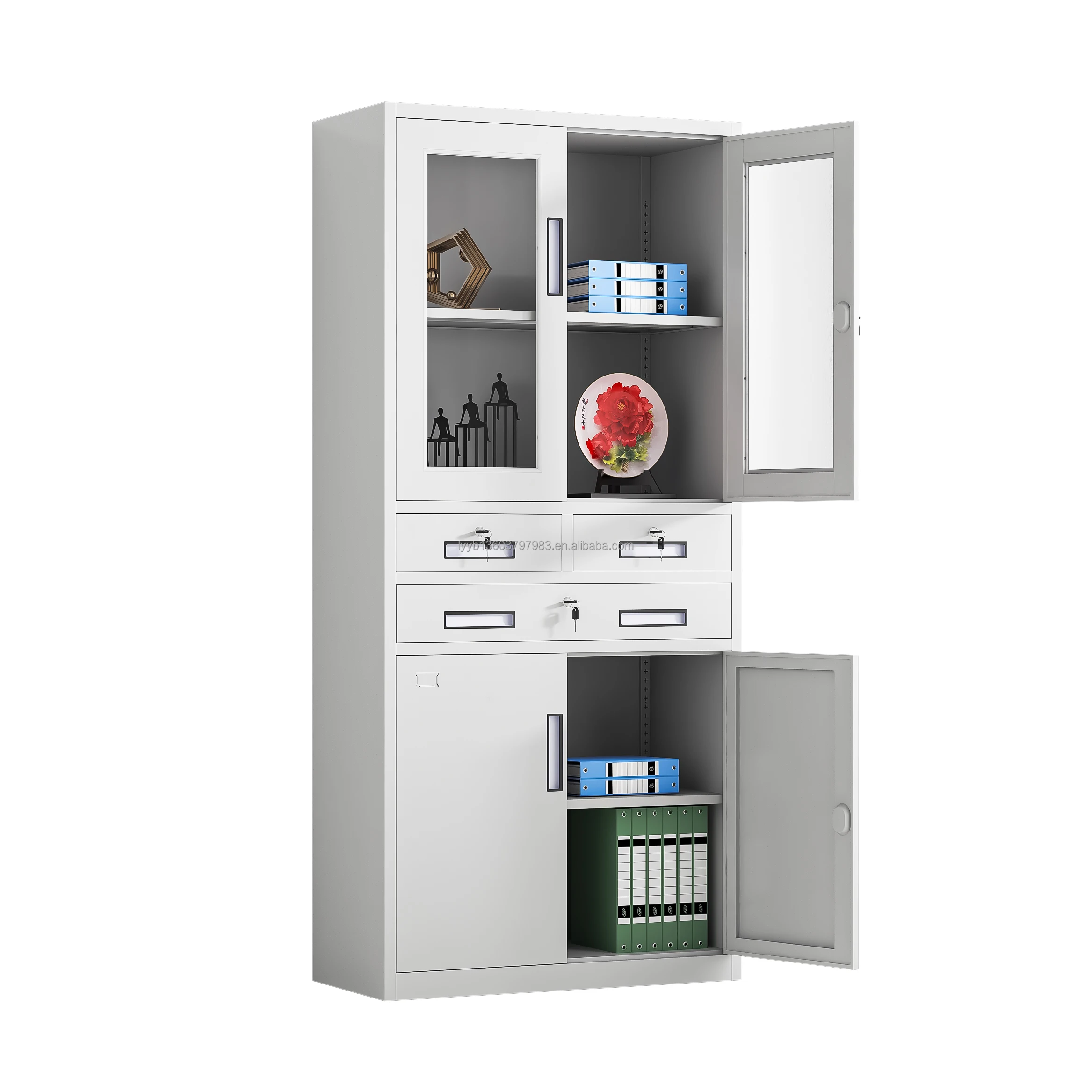 Стальной шкаф Стеклянная дверь Металлический шкаф для хранения документов Современный дизайн Офис Больница Склад Мастерская
Стальной шкаф Стеклянная дверь Металлический шкаф для хранения документов Современный дизайн Офис Больница Склад Мастерская