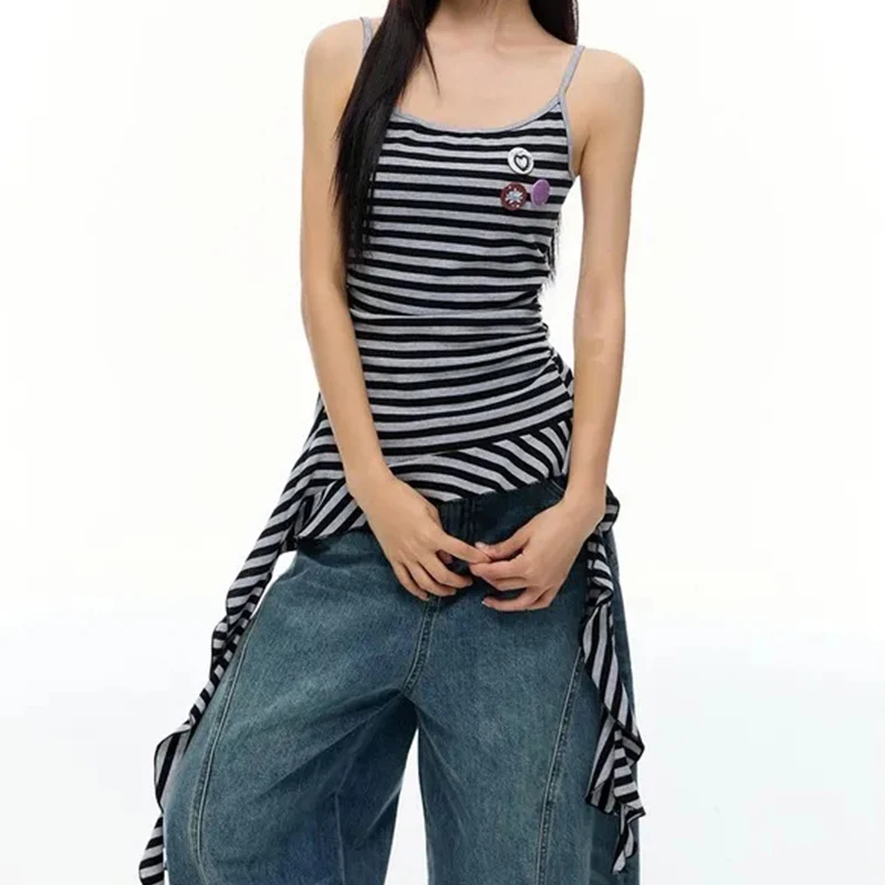 Nautical Striped Casual Straps Camis Top Women Harajuku Y2K Streetwear Slim Vest Jazz Ruffle Satin Ribbon Backless Tank
Nautical Striped Casual Straps Camis Top Women Harajuku Y2K Streetwear Slim Vest Jazz Ruffle Satin Ribbon Backless Tank