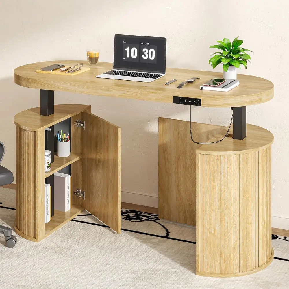 Century Modern Electric Standing Desk with Storage, 55 x 22 Inch Small Sit Stand Up Desk, Wood Adjustable Height Computer Execu
Century Modern Electric Standing Desk with Storage, 55 x 22 Inch Small Sit Stand Up Desk, Wood Adjustable Height Computer Execu