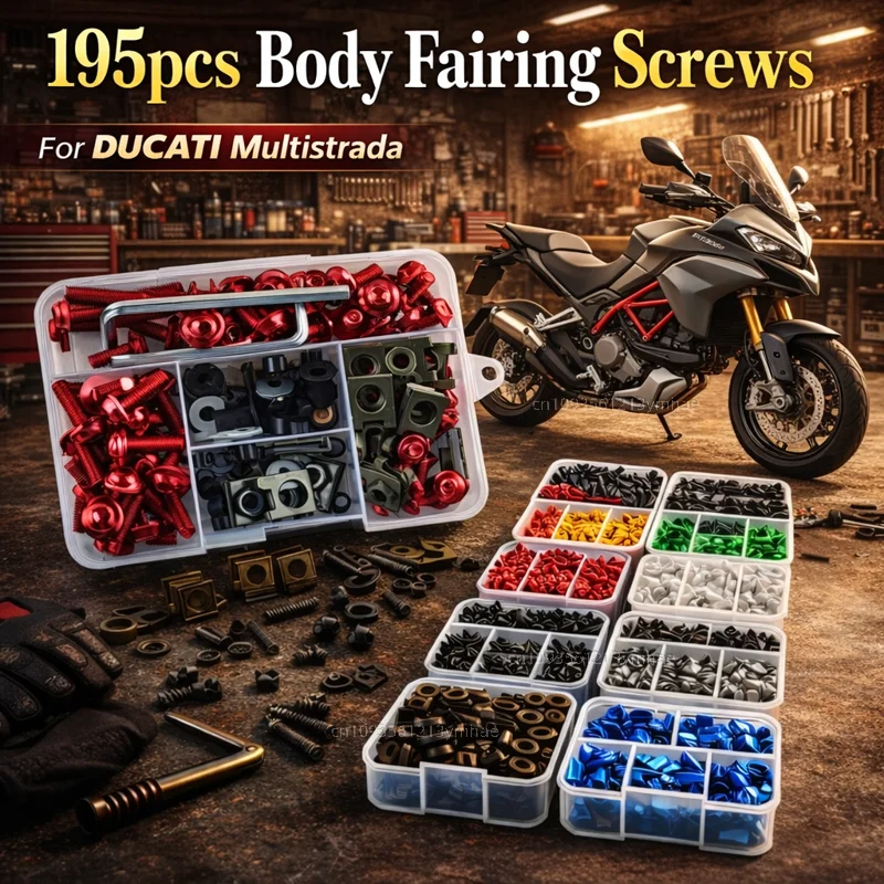 195pcs Motorcycle Fairing Bolts Body Screws Nuts For DUCATI Multistrada 950 1100 1260 1200 S GT 1200S V4 Kit Aluminum CNC Clips
195pcs Motorcycle Fairing Bolts Body Screws Nuts For DUCATI Multistrada 950 1100 1260 1200 S GT 1200S V4 Kit Aluminum CNC Clips