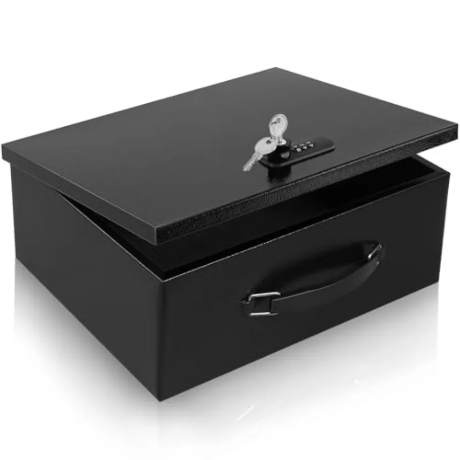 Portable Metal Safe Box with Dual Combination and Key Lock - Fire Resistant Storage for Documents Car Home and Outside - X 13.2
Portable Metal Safe Box with Dual Combination and Key Lock - Fire Resistant Storage for Documents Car Home and Outside - X 13.2